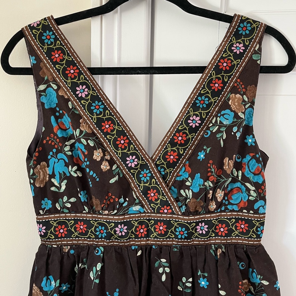 Brown Floral V-Neck Dress